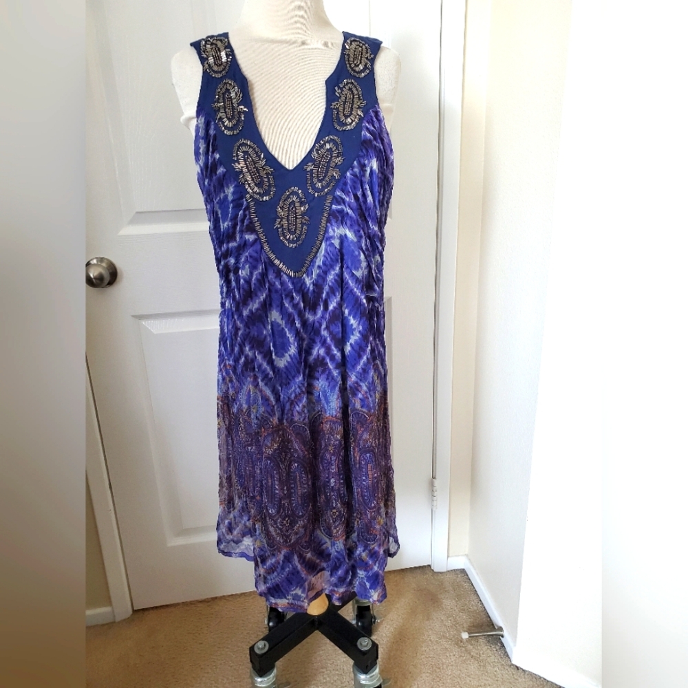 Alberto Makali Blue and Purple Sleeveless Dress with Embellishments Womens XL